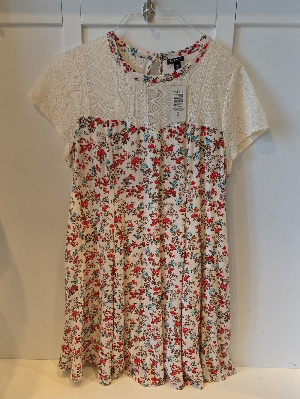 torrid Cream Floral Swing Dress with Lace Yoke